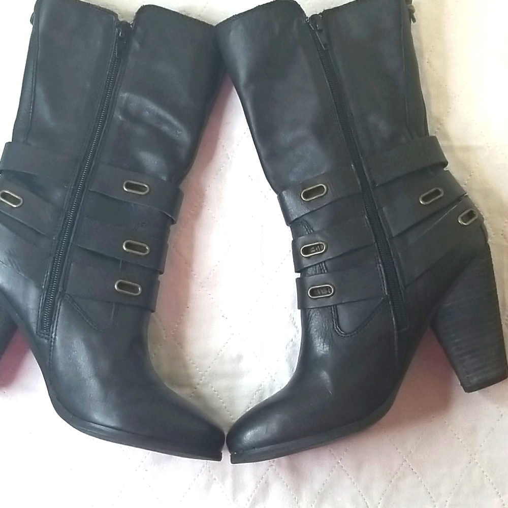 Kensie Black Mid Calf Leather Boots Size 7.5 - Picture 4 of 9